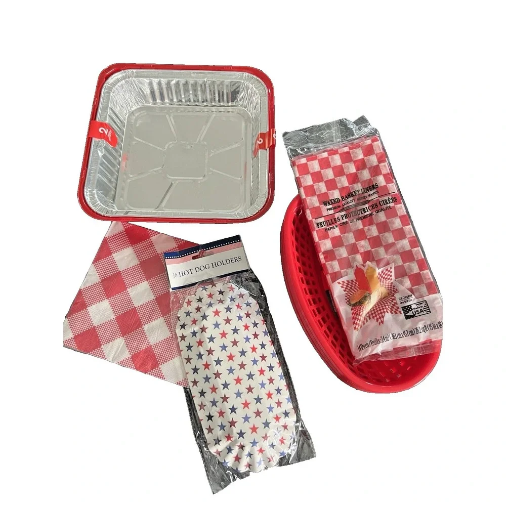 Complete Picnic Disposable Party Bundle‎ Red White Gingham Checkered Tableware